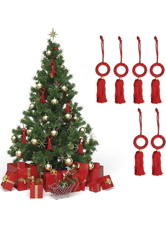 Antikiano Boho Christmas Decorations Xmas Ornaments Set Wall Hanging Macrame Wall Hanging Boho Christmas Ornaments Pendant Winter Christmas Farmhouse Decor Door Windows (6Pcs Red) - Image 1