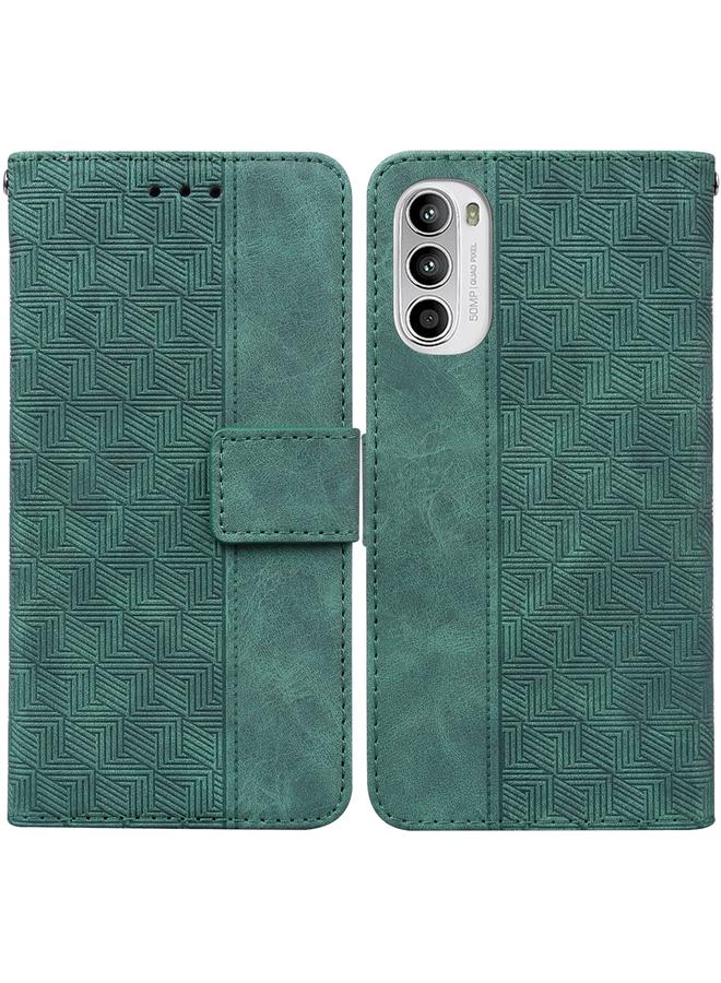 اس-توب جراب لهاتف موتورولا موتو جي 52 جيه (النسخة اليابانية) مصنوع من الجلد المنقوش هندسيًا - Image 1