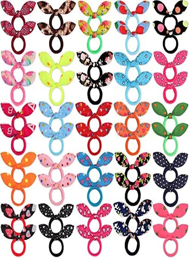 Minta 24 pcs Children Hair Ties Rubber Bands, Cute Toddler Rabbit Ear Hair Ties, Seamless No Crease Elastic Cotton Bows Ponytail Holders Hair Accessories for Baby - Image 1