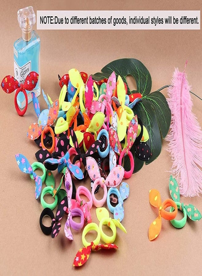 Minta 24 pcs Children Hair Ties Rubber Bands, Cute Toddler Rabbit Ear Hair Ties, Seamless No Crease Elastic Cotton Bows Ponytail Holders Hair Accessories for Baby - Image 2