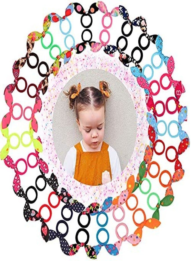 Minta 24 pcs Children Hair Ties Rubber Bands, Cute Toddler Rabbit Ear Hair Ties, Seamless No Crease Elastic Cotton Bows Ponytail Holders Hair Accessories for Baby - Image 3