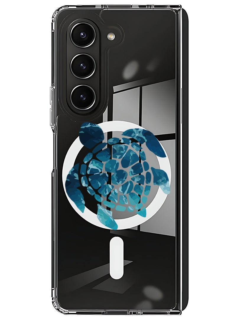 Theodor Magnetic Case for Samsung Galaxy Z Fold 5 Compatible with MagSafe Wireless Charging, Shockproof Phone Bumper Cover Blue Turtle - Image 1