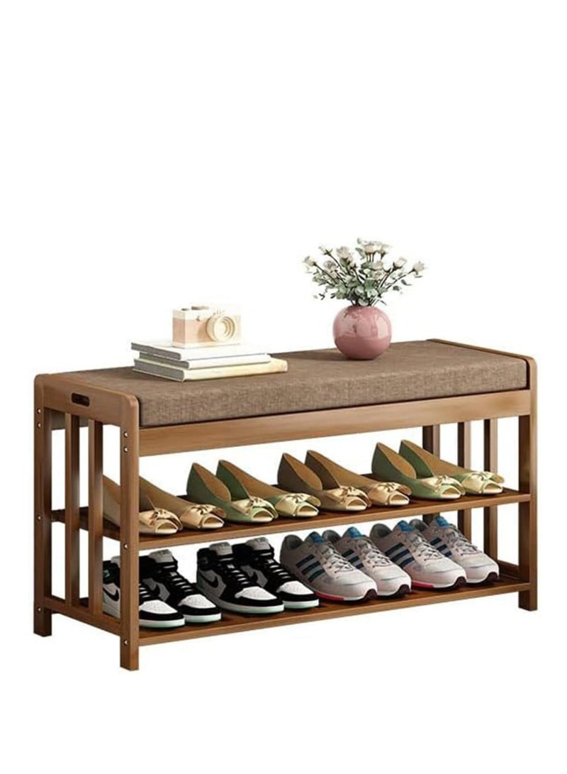 𝐅𝐅𝐃 Bamboo Shoe Rack with Bench, Multi-Function Storage Organizer for Entryway, Living Room, Bathroom – Adjustable Height, Comfortable Cushion, Durable & Elegant Design - Image 1