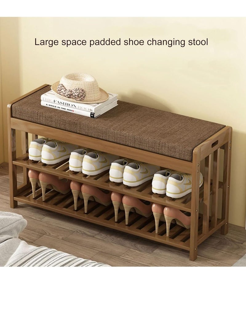 𝐅𝐅𝐃 Bamboo Shoe Rack with Bench, Multi-Function Storage Organizer for Entryway, Living Room, Bathroom – Adjustable Height, Comfortable Cushion, Durable & Elegant Design - Image 3
