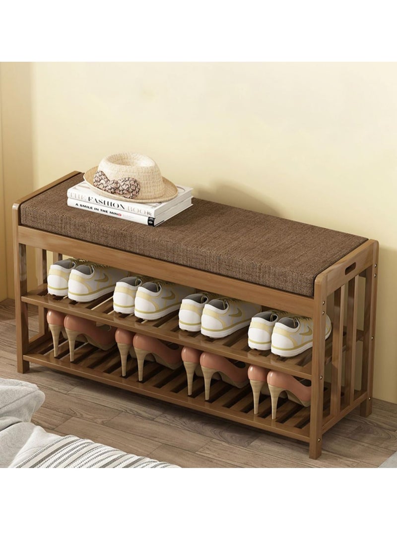 𝐅𝐅𝐃 Bamboo Shoe Rack with Bench, Multi-Function Storage Organizer for Entryway, Living Room, Bathroom – Adjustable Height, Comfortable Cushion, Durable & Elegant Design - Image 4