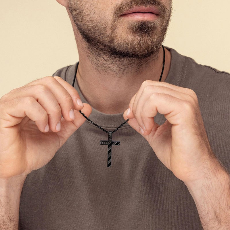 M MOOHAM Easter Gifts for Men Boys Cross Necklace - Silver Black Stainless Steel Bible Verse Cross Chain Pendant Necklaces for Men Teen Boy American Flag Religious Christian Jewelry Gift 20 Inches - Image 4