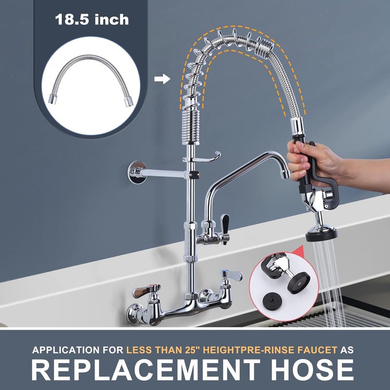 IVIGA 18.5" Commercial Sink Faucet Sprayer Hose, Pre-rinse Sprayer Hose for Commercial Kitchen Sink Faucet, 18.5 Inch Stainless Steel Flexible Hose Replacement Kit for Restaurant Industrial Dishwasher - Image 3