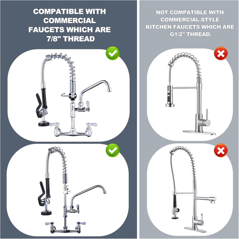 IVIGA 18.5" Commercial Sink Faucet Sprayer Hose, Pre-rinse Sprayer Hose for Commercial Kitchen Sink Faucet, 18.5 Inch Stainless Steel Flexible Hose Replacement Kit for Restaurant Industrial Dishwasher - Image 5