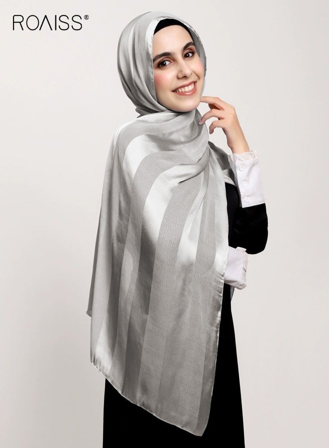roaiss Women's Hijab Chiffon Silk Head Scarf Scarf Shawl Gradient Color Scarf Daily Hijab for Muslim Women Hijab Head Wrap for Women Sun Shade,Dust Protection Wide Striped Hollow Solid Color Gery - Image 2