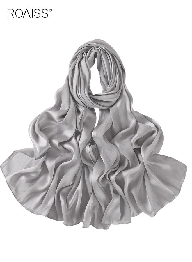 roaiss Women's Hijab Chiffon Silk Head Scarf Scarf Shawl Gradient Color Scarf Daily Hijab for Muslim Women Hijab Head Wrap for Women Sun Shade,Dust Protection Wide Striped Hollow Solid Color Gery - Image 3
