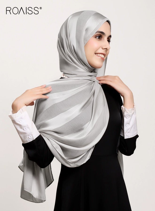 roaiss Women's Hijab Chiffon Silk Head Scarf Scarf Shawl Gradient Color Scarf Daily Hijab for Muslim Women Hijab Head Wrap for Women Sun Shade,Dust Protection Wide Striped Hollow Solid Color Gery - Image 1