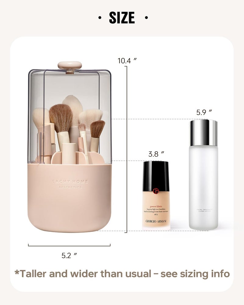 EACHY Makeup Brush Holder 360Â° Rotating with Dustproof Lid, Waterproof Material, 7 Compartments for Organized Storage, Stylish and Durable Design for Vanity (Pink) - Image 5