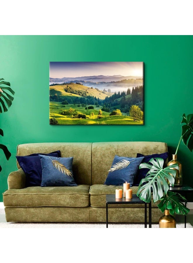 AREBOLO Sunrise Mountain Wall Art Misty Forest Landscape Canvas Picture Living Room Decor 24x36 - Image 3