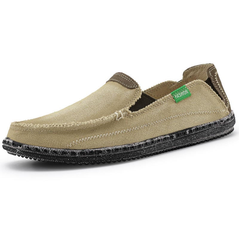 VILOCY Mens Slip on Deck Shoes Casual Canvas Loafers Summer Beach Boat Shoes Zero Drop Vintage Flat Tan US5 EU39 - Image 2