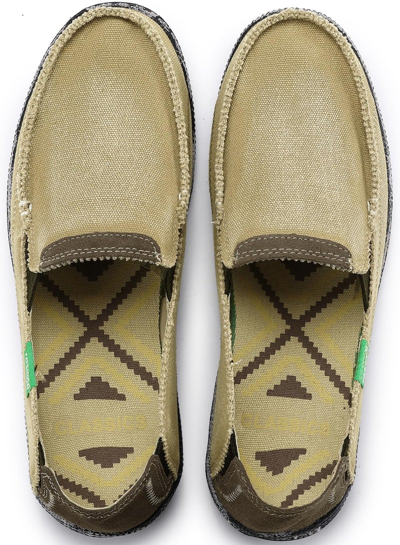 VILOCY Mens Slip on Deck Shoes Casual Canvas Loafers Summer Beach Boat Shoes Zero Drop Vintage Flat Tan US5 EU39 - Image 3