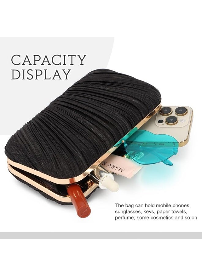 محفظات المقابل للنساء حقيبة المساء مطوية حقيبة المقابل مع سلسلة لحفلة الزفاف ، أسود - Image 3