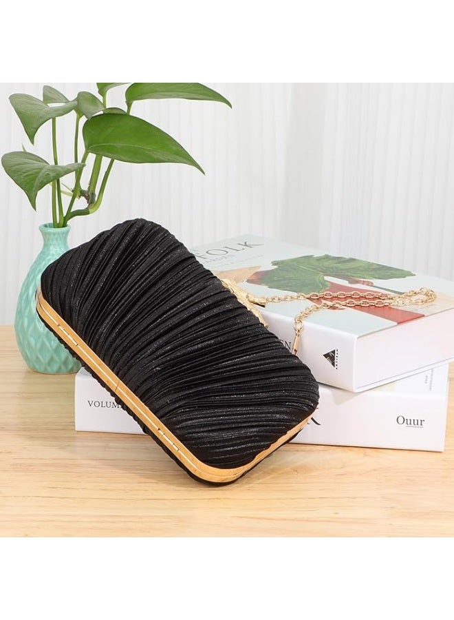 محفظات المقابل للنساء حقيبة المساء مطوية حقيبة المقابل مع سلسلة لحفلة الزفاف ، أسود - Image 2