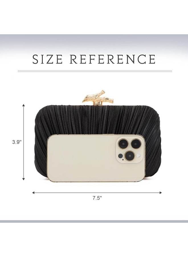 محفظات المقابل للنساء حقيبة المساء مطوية حقيبة المقابل مع سلسلة لحفلة الزفاف ، أسود - Image 5