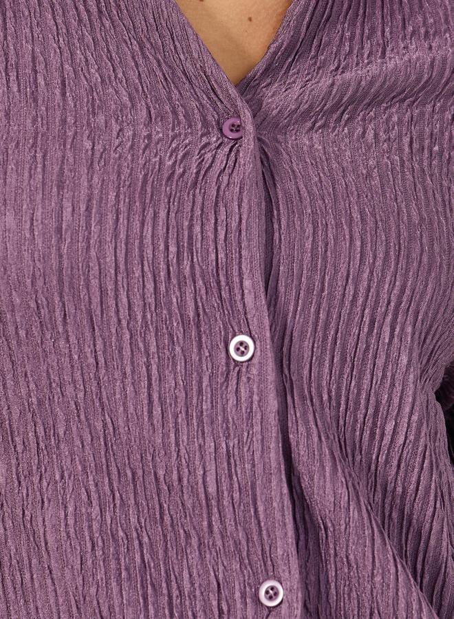 Styli Textured Balloon Sleeve Spread Collar Shirt - Image 4
