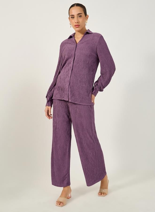 Styli Textured Balloon Sleeve Spread Collar Shirt - Image 2
