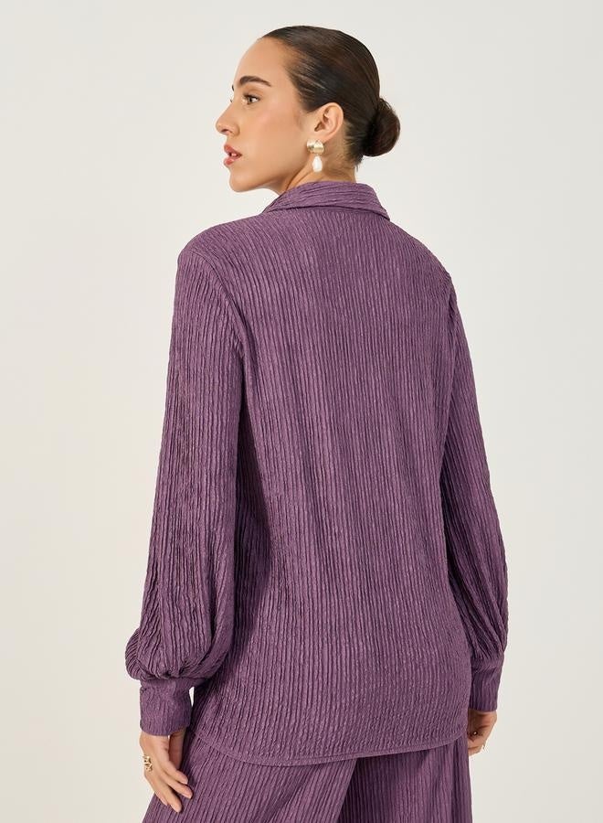 Styli Textured Balloon Sleeve Spread Collar Shirt - Image 5