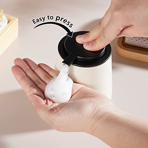Eyrozia 12Oz Foaming Soap Dispenser - Ceramic Foam Hand Soap Dispenser with Easy-to-Press Black Pump, Reusable and Refillable Lotion Dish Soap Dispensers for Bathroom & Kitchen, Speckled Matte Beige - Image 4