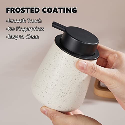 Eyrozia 12Oz Foaming Soap Dispenser - Ceramic Foam Hand Soap Dispenser with Easy-to-Press Black Pump, Reusable and Refillable Lotion Dish Soap Dispensers for Bathroom & Kitchen, Speckled Matte Beige - Image 2