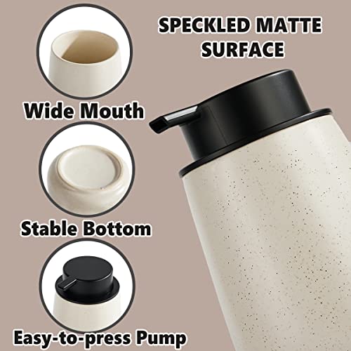 Eyrozia 12Oz Foaming Soap Dispenser - Ceramic Foam Hand Soap Dispenser with Easy-to-Press Black Pump, Reusable and Refillable Lotion Dish Soap Dispensers for Bathroom & Kitchen, Speckled Matte Beige - Image 3