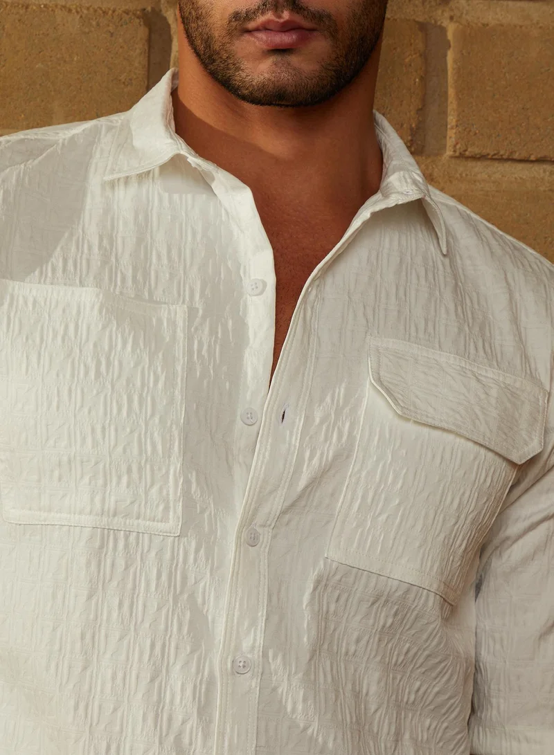 Campus Sutra Men's Daisy White Obliqa-Utility Relaxed Shirt