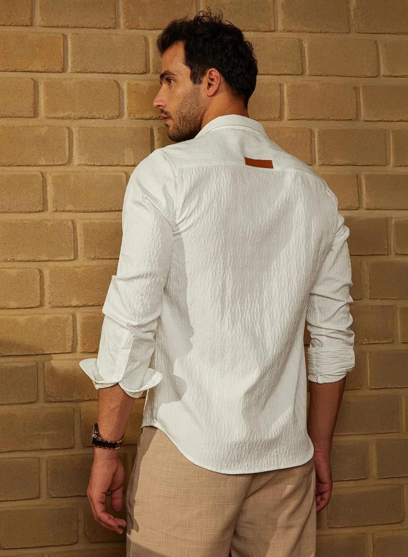 Campus Sutra Men's Daisy White Obliqa-Utility Relaxed Shirt