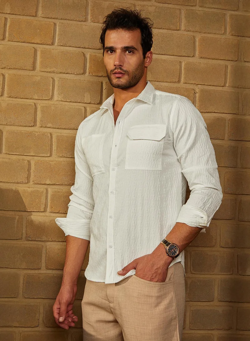 Campus Sutra Men's Daisy White Obliqa-Utility Relaxed Shirt