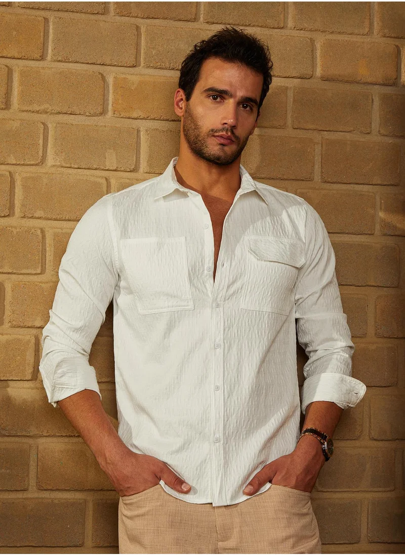 كامبوس سوترا Men's Daisy White Obliqa-Utility Relaxed Shirt