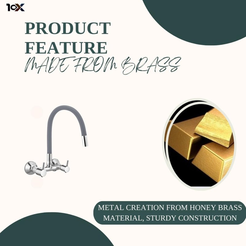 10X Sink Mixer Tap for Kitchen 2 in 1 BYL-9876 Flexible Neck Dual Flow Grey Hot/Cold Facility (Single Flow) - Image 3