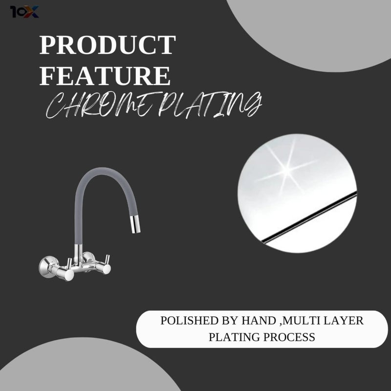 10X Sink Mixer Tap for Kitchen 2 in 1 BYL-9876 Flexible Neck Dual Flow Grey Hot/Cold Facility (Single Flow) - Image 5