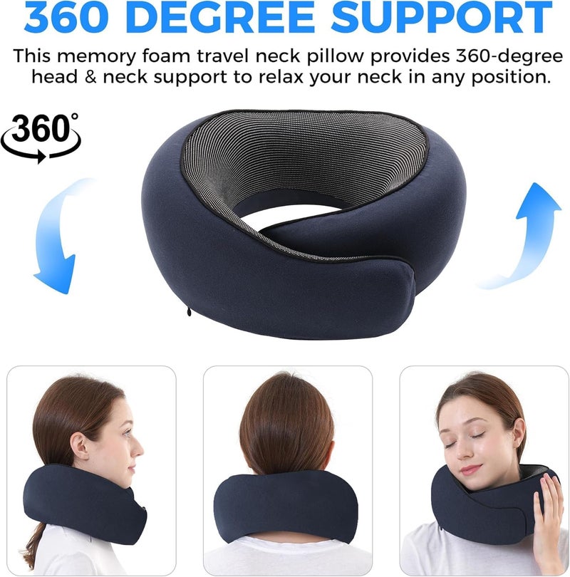 Travel Pillow for Airplane with Eye Mask, Ear Plugs, and Carry Bag - Adjustable Memory Foam Neck Pillow (Blue) - Image 3