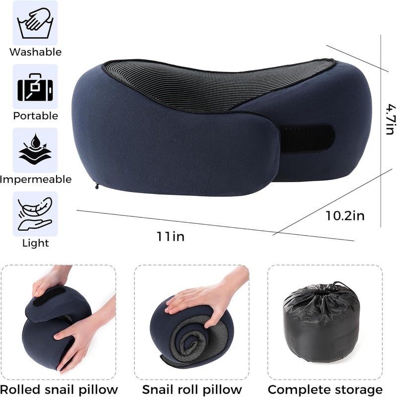 Travel Pillow for Airplane with Eye Mask, Ear Plugs, and Carry Bag - Adjustable Memory Foam Neck Pillow (Blue) - Image 2