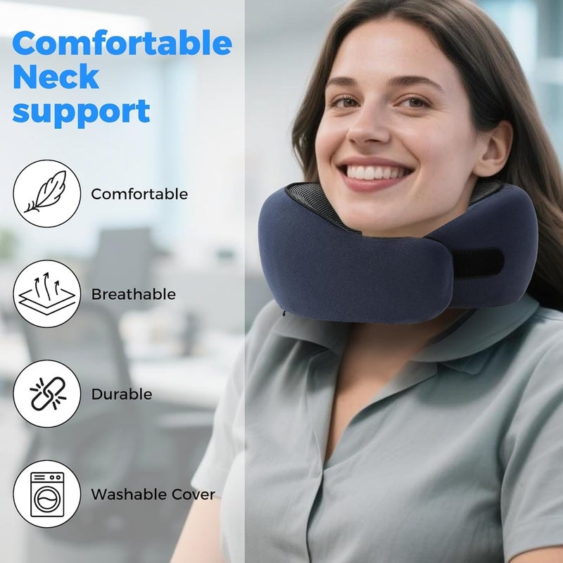 Travel Pillow for Airplane with Eye Mask, Ear Plugs, and Carry Bag - Adjustable Memory Foam Neck Pillow (Blue) - Image 4
