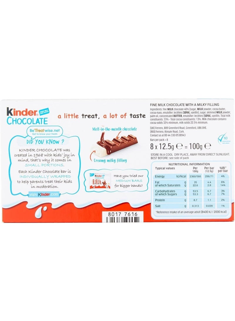 Kinder Chocolate Bars - Box of 8 Individually Wrapped Small Bars - More Milk, Less Cocoa - Ideal for Kids & Snacks - Image 2
