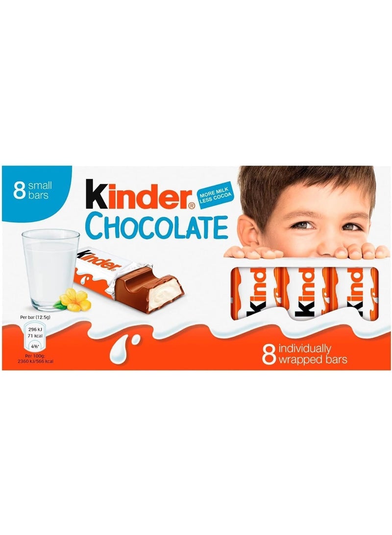 Kinder Chocolate Bars - Box of 8 Individually Wrapped Small Bars - More Milk, Less Cocoa - Ideal for Kids & Snacks - Image 1