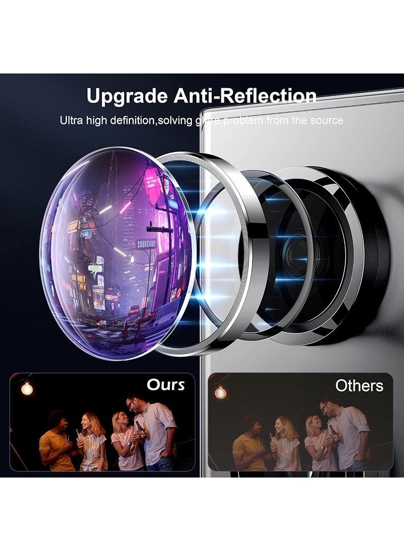 Theodor S23 Ultra 5 Pcs Camera Lens Protector With 9H Tempered HD Glass Camera Cover Anti Scratch Aluminum Alloy Camera Ring, Silver - Image 4