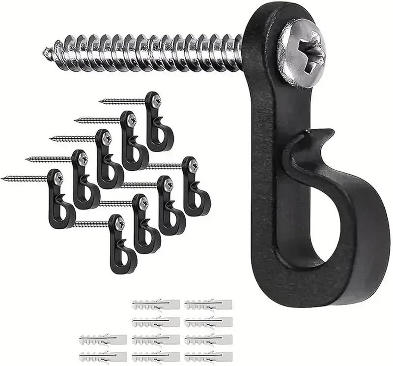 خطافات تعليق الأضواء السوداء 100 قطعة خطافات آمنة للنباتات الداخلية والخارجية ورياح الأجراس - Image 2