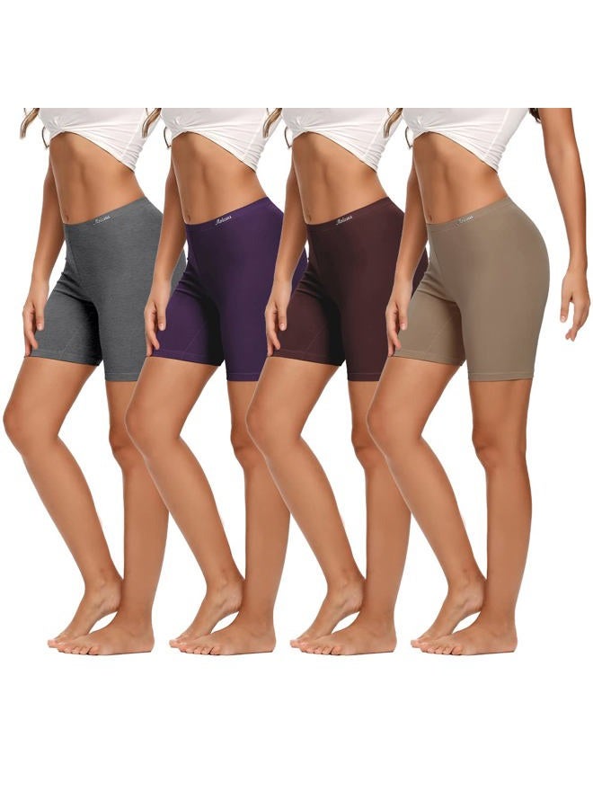Molasus Womens Cotton Boxer Shorts Underwear Anti Chafing Bike Shorts(Regular & Plus Size), Charcoal/Purple/Brown/Mud Yellow, L - Image 1