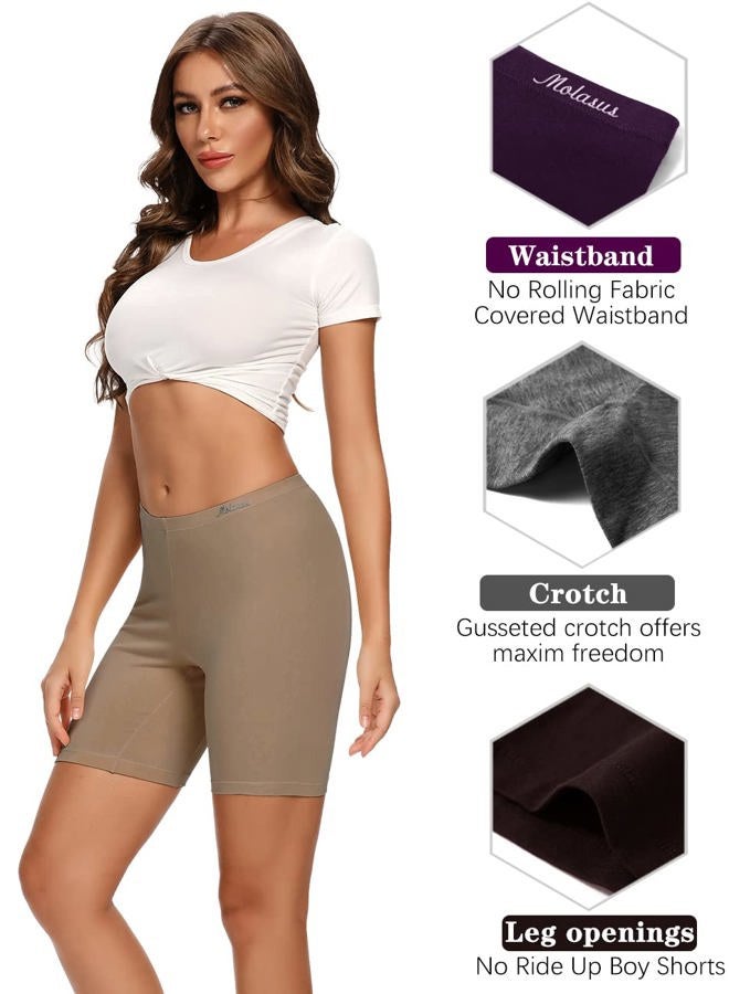 Molasus Womens Cotton Boxer Shorts Underwear Anti Chafing Bike Shorts(Regular & Plus Size), Charcoal/Purple/Brown/Mud Yellow, L - Image 3
