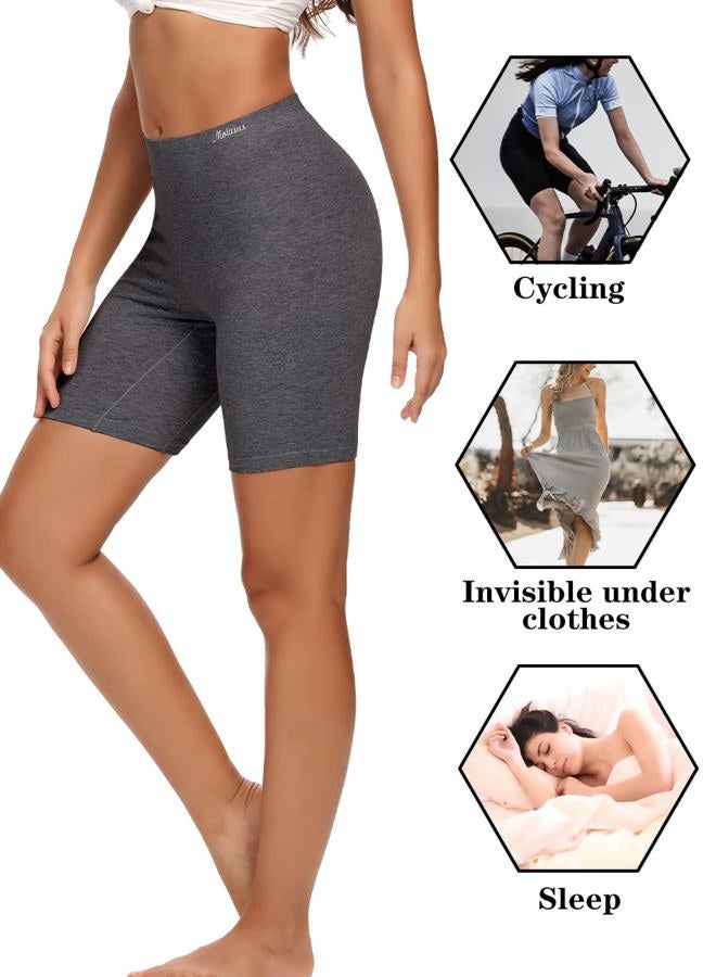 Molasus Womens Cotton Boxer Shorts Underwear Anti Chafing Bike Shorts(Regular & Plus Size), Charcoal/Purple/Brown/Mud Yellow, L - Image 5