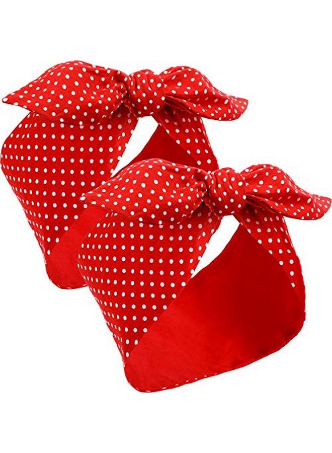 Hicarer 2 Pieces Polka Dot Headband Bandana Headband 50S Costume Hair Accessories Bows Wide Headwrap For Women And Girls - Image 3