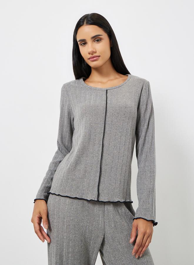 Styli Lettuce Edge Ribbed T-Shirt and Pyjama Set - Image 3