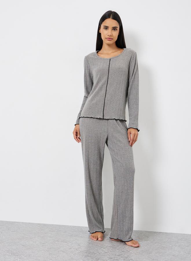 Styli Lettuce Edge Ribbed T-Shirt and Pyjama Set - Image 2