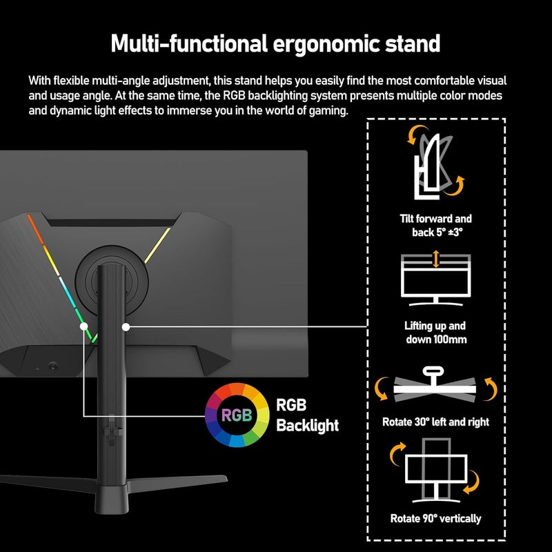 Gawfolk شاشة ألعاب Gawfolk QD OLED مقاس 32 بوصة 4K 165 هرتز UHD (3840 × 2160 بكسل) 0.03 مللي ثانية (GTG) 99% DCI-P3 FreeSync HDR400 نسبة تباين 1.5 مليون:1 إضاءة خلفية RGB قابلة لتعديل الإمالة والارتفاع والدوران - Image 5