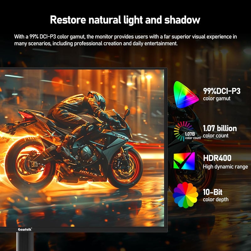 Gawfolk شاشة ألعاب Gawfolk QD OLED مقاس 32 بوصة 4K 165 هرتز UHD (3840 × 2160 بكسل) 0.03 مللي ثانية (GTG) 99% DCI-P3 FreeSync HDR400 نسبة تباين 1.5 مليون:1 إضاءة خلفية RGB قابلة لتعديل الإمالة والارتفاع والدوران - Image 4