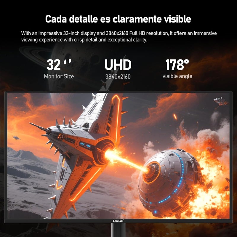 Gawfolk شاشة ألعاب Gawfolk QD OLED مقاس 32 بوصة 4K 165 هرتز UHD (3840 × 2160 بكسل) 0.03 مللي ثانية (GTG) 99% DCI-P3 FreeSync HDR400 نسبة تباين 1.5 مليون:1 إضاءة خلفية RGB قابلة لتعديل الإمالة والارتفاع والدوران - Image 2